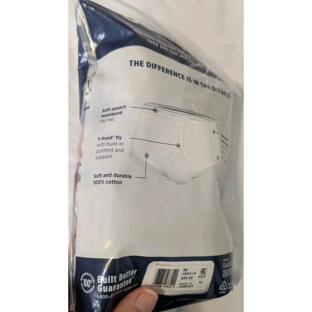 Jockey Classics Big Man 2-Pack Briefs - Size 56 White Full Rise 100% Cotton NEW
